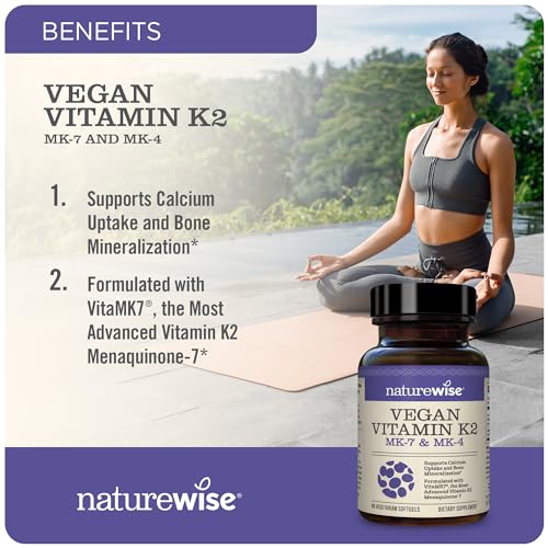 NatureWise Vitamin K2 MK-7 100mcg and MK-4 500mcg - Enhanced Bioavailable Formula - K Complex Supplement for Bone Health + Heart Health - Vegan, Gluten Free, Non-GMO - 90 Softgels[3-Month Supply]