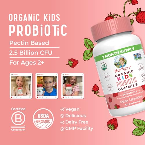 Kids Probiotics for Digestive Health | USDA Organic Probiotic Gummies | 2 Month Supply | Probiotics for Kids | Immune Support | Gut Health Supplement | Vegan | Non-GMO | Gluten Free | 60 Count