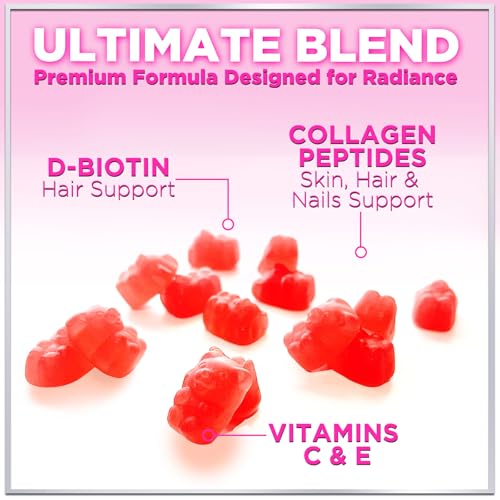 Collagen Peptides Gummies for Women & Men - Collagen Protein with Biotin, Extra Strength Hydrolyzed Collagen Peptides Gummy Supplement for Hair, Skin & Nails & Joint Support, Non-GMO - 60 Gummies