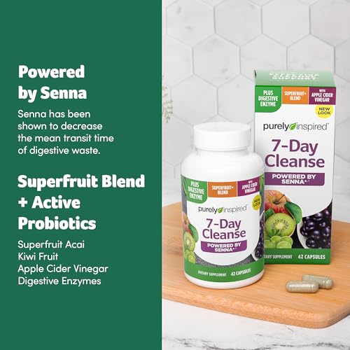 Purely Inspired 7-Day Detox Cleanse - Whole Body Cleanse & Detox Pills for Women & Men, Powered with Senna Leaf, Vitamin C, Apple Cider Vinegar, Digestive Enzymes & Probiotics - 42 Acai Berry Capsules