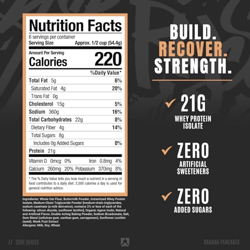 RYSE Loaded Protein Pancakes | Naturally Sweetened Protein Pancake Mix | Zero Added Sugars | 21g Protein & 3g Healthy MCTs | 6 Servings (Banana)