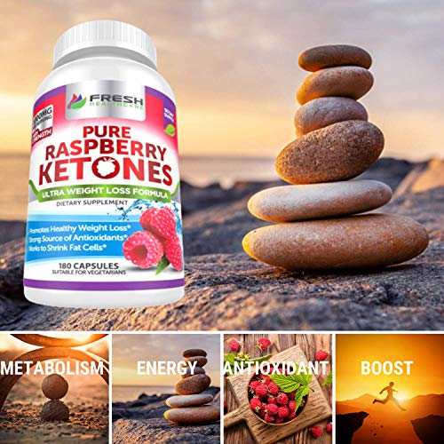 FRESH HEALTHCARE Pure 100% Raspberry Ketones Max 1000mg Per Serving - 3 Month Supply Non GMO - Advanced Weight Loss Support - 180 Capsules