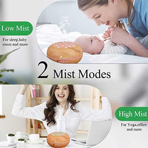 Diffuserlove Essential Oil Diffuser 550ML Diffuser Remote Control Wood Grain Aroma Diffuser Cool Mist Humidifier with 4 Timer, 7 Color LED Lights, Auto Shut-Off for Home Bedroom Office