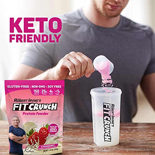 FITCRUNCH Tri-Blend Whey Protein, Keto Friendly, Low Calories, High Protein, Gluten Free, Soy Free (18 Servings, Strawberry)