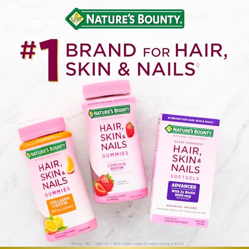 Nature's Bounty Optimal Solutions Hair, Skin & Nails Formula, with 3,000 mcg Biotin, 60 Coated Caplets