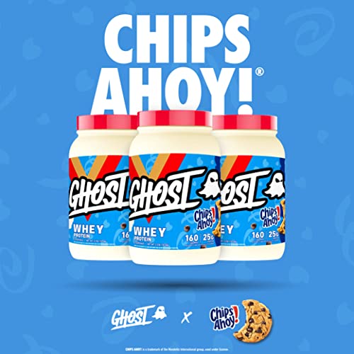 GHOST Whey Protein Powder, Chips Ahoy - 2LB Tub, 25G of Protein - Chocolate Chip Cookie Flavored Isolate, Concentrate & Hydrolyzed Whey Protein Blend