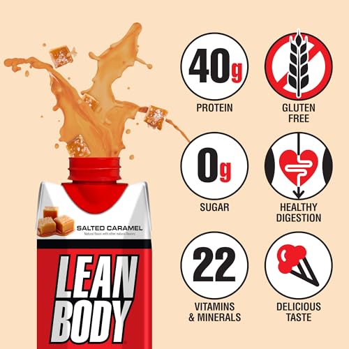 Lean Body Ready-to-Drink Salted Caramel Protein Shake, 40g Protein, Whey Blend, 0 Sugar, Gluten Free, 22 Vitamins & Minerals, 17 Fl Oz (Pack of 12)