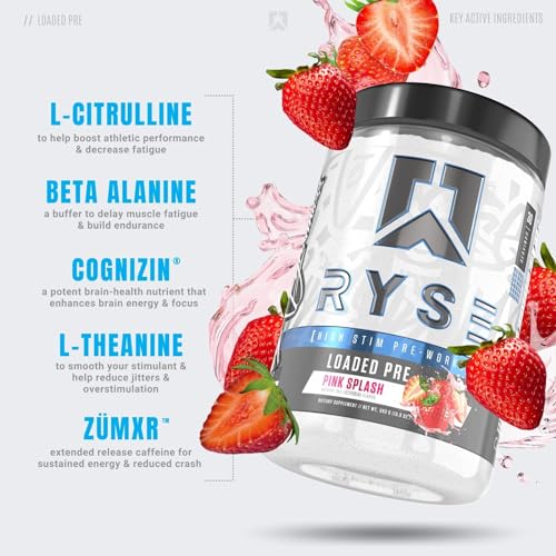 Ryse Loaded Pre Workout Powder Supplement for Men & Women | Pumps, Energy, Focus | Beta Alanine + Citrulline | 390mg Caffeine | 30 Servings (Pink Splash)