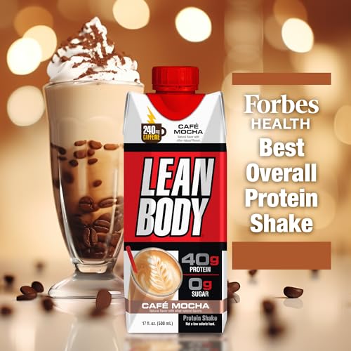 Lean Body Ready-to-Drink Café Mocha Protein Shake, 240mg Caffeine, 40g Protein, Whey Blend, 0 Sugar, Gluten Free, 22 Vitamins & Minerals, (Recyclable Carton & Lid - Pack of 12) LABRADA