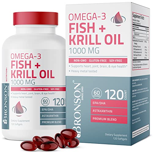 Bronson Vitamin K2 (MK7) with D3 Supplement Omega-3 Fish + Krill Oil 1000 MG