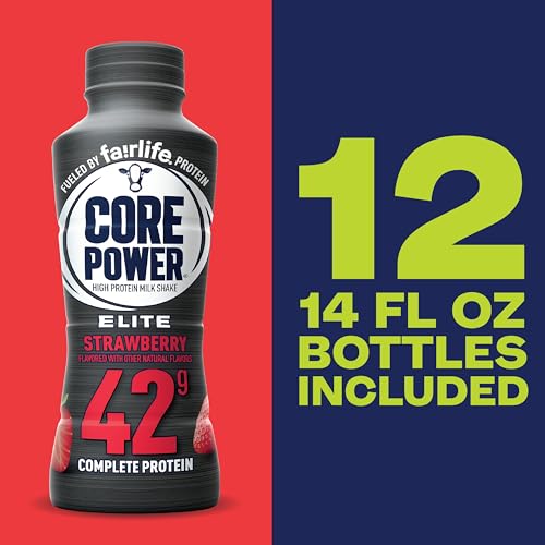 Core Power Fairlife Elite 42g High Protein Milk Shake Bottle , Ready To Drink for Workout Recovery, Strawberry, 14 Fl Oz, Liquid, kosher (Pack of 12)