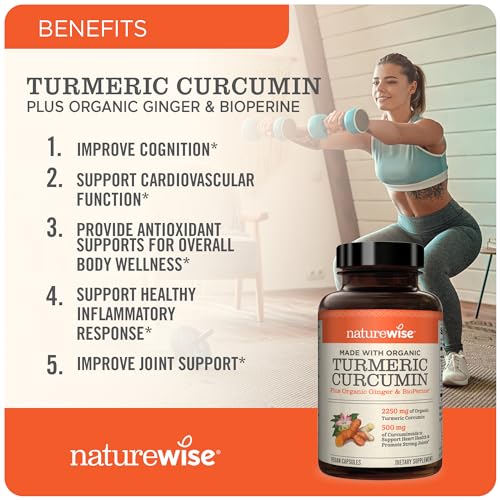 NatureWise Curcumin Turmeric 2250mg | 95% Curcuminoids & BioPerine Black Pepper Extract | Advanced Absorption for Joint Support [2 Month Supply - 180 Count]