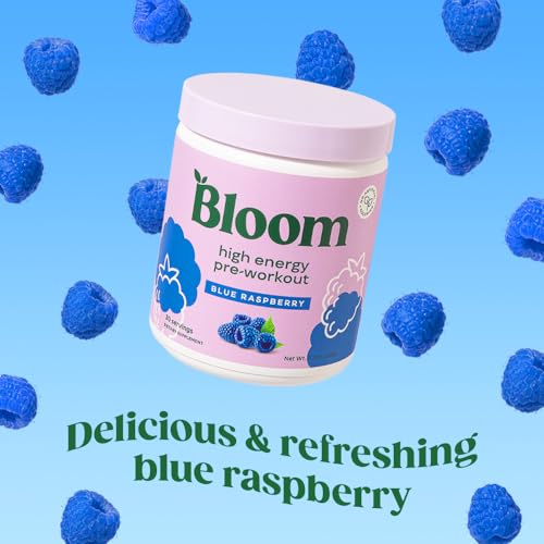 Bloom Nutrition High Energy Pre Workout Powder (Blue Raspberry) - Amino Energy with Beta Alanine, Ginseng & L Tyrosine, Natural Caffeine Powder from Green Tea Extract, Sugar Free & Keto Drink Mix