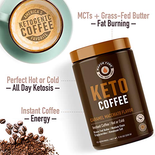 Ketogenic Fair Trade Instant Keto Coffee Mix, Supports Energy and Weight Management, Metabolism Booster, Grass Fed Butter, MCTs & Himalayan Salt, 15 servings, Caramel Macchiato Flavor, 7.93 Ounce