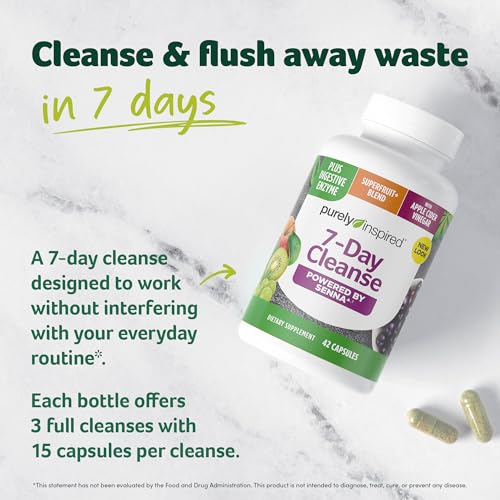 Purely Inspired 7-Day Detox Cleanse - Whole Body Cleanse & Detox Pills for Women & Men, Powered with Senna Leaf, Vitamin C, Apple Cider Vinegar, Digestive Enzymes & Probiotics - 42 Acai Berry Capsules