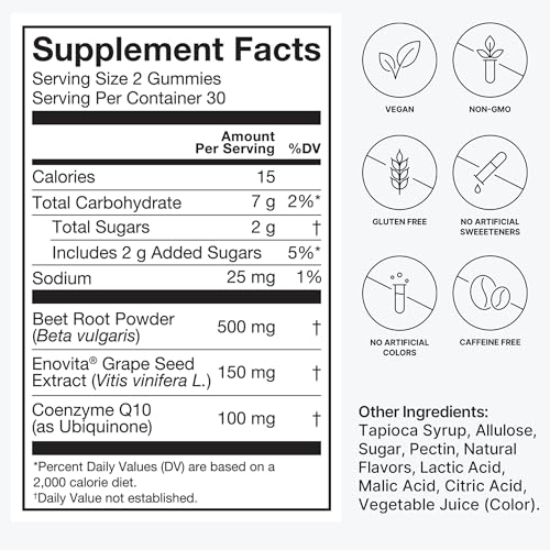 humanN SuperBeets Heart Gummies Advanced - 100mg of CoQ10 Plus Beetroot & Grape Seed Extract, 60 Count