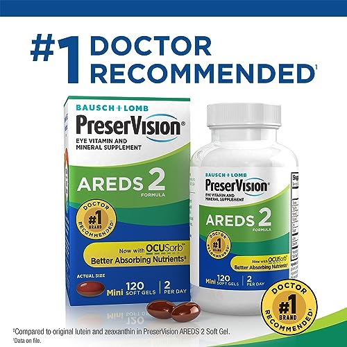 PreserVision AREDS 2 Eye Vitamin & Mineral Supplement, Contains Lutein, Vitamin C, Zeaxanthin, Zinc & Vitamin E, 120 Softgels (Packaging May Vary)