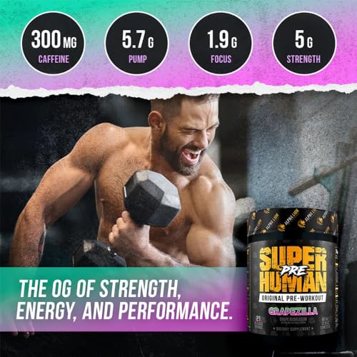 ALPHA LION Superhuman Pre Workout Powder, Beta Alanine, L-Taurine & Tri-Source Caffeine for Sustained Energy & Focus, Nitric Oxide & Citrulline for Pump (21 Servings, Grapezilla)