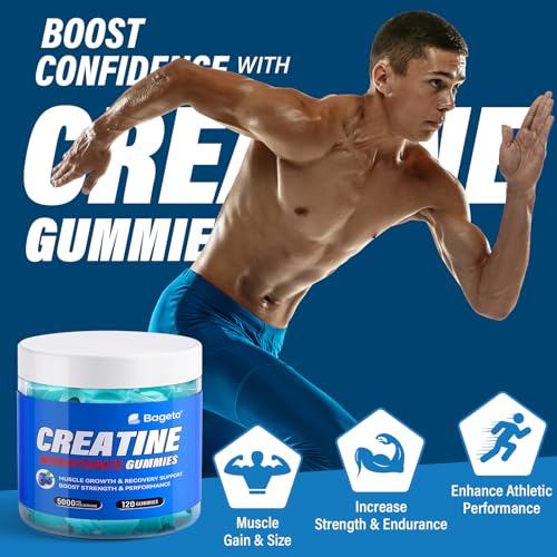 Creatine Monohydrate Gummies 5000mg for Men & Women, Gomitas de Creatina 5g Creatine Monohydrate, 0g Sugar Chewables Creatine Pre-Work Out for Muscle Strength, Vegan,120 Count (120 Count, Blueberry)