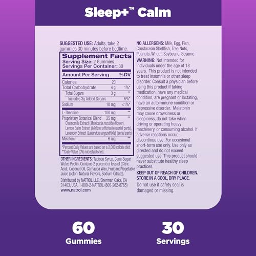 Natrol Sleep+ Calm Melatonin Gummies for Adults, Sleep Gummies, Strawberry Flavor, 60 Gummies, 30 Day Supply