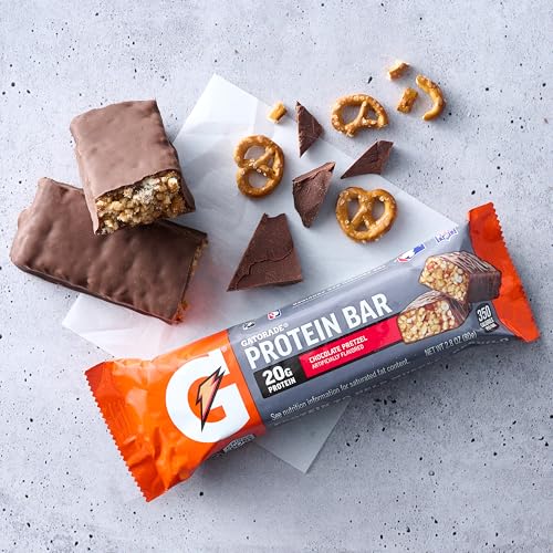 Gatorade Whey Protein Bars, Chocolate Pretzel, 2.8 oz bars (Pack of 12, 20g of protein per bar)