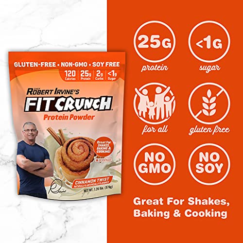 FITCRUNCH Tri-Blend Whey Protein, Keto Friendly, Low Calories, High Protein, Gluten Free, Soy Free (18 Servings, Cinnamon Twist)