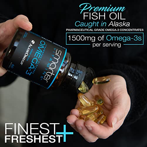 SmarterVitamins Omega 3 Fish Oil, Strawberry Flavor, Burpless, Tasteless, 2000mg, DHA EPA Triple Strength Brain Support, Joint Support, Made with AlaskOmega®, Heart Support