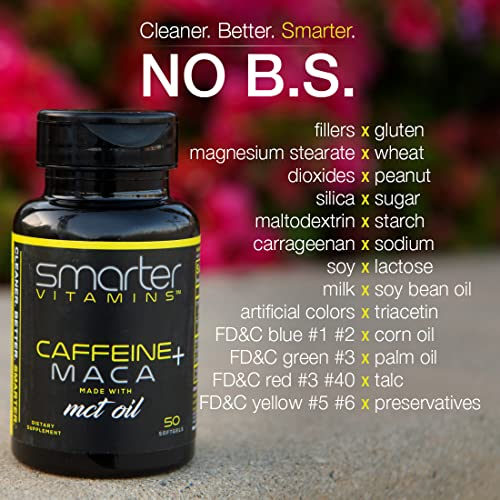 Smarter Energy Pills, 200mg Caffeine Pills & Coconut MCT Oil with Maca Root for Stamina & Mood, 50 Liquid Softgels