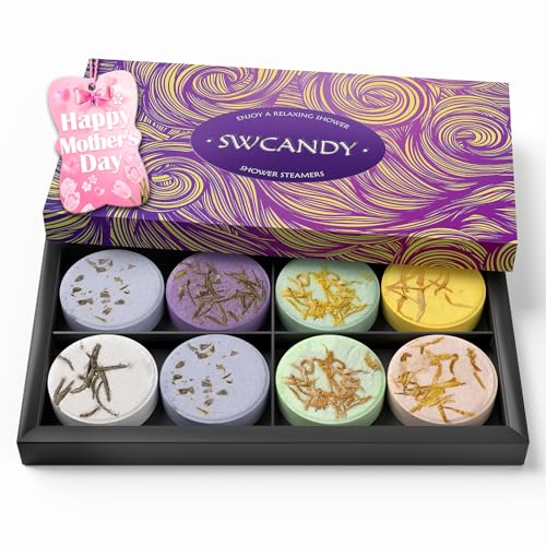 Shower Steamers Aromatherapy Birthday Gifts for Women - SWCANDY 8 Pcs Mothers Day Gifts for Her Mom Men Teen Adults Bath Bombs Self Care with Natural Essential Oils Relaxation Home SPA Easter Basket