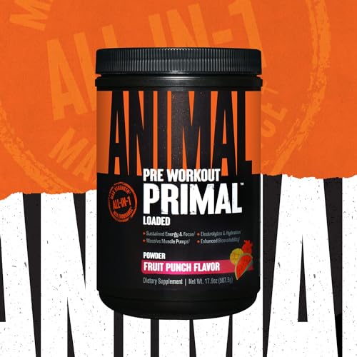 Animal Primal Muscle Hydration + Preworkout Powder – Contains Beta Alanine, 3DPump, Caffeine & Electrolytes – Improves Energy, Focus, Endurance & Absorption – Fruit Punch Flavor, 17.9 oz