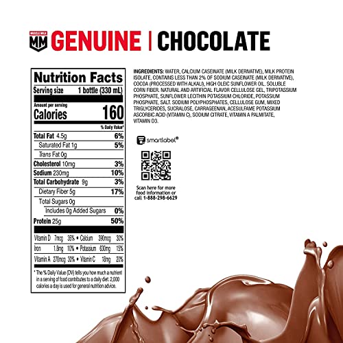 Muscle Milk Genuine Protein Shake, Chocolate, 25g Protein, 11.16 Fl Oz (Pack of 12), Packaging May Vary