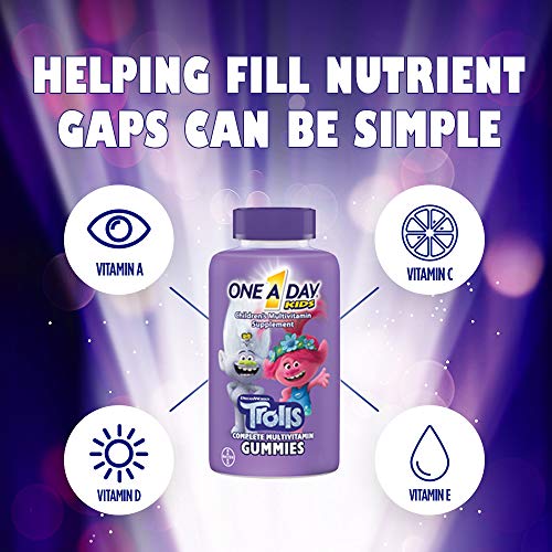 One A Day Kids Trolls Multivitamin Gummy, Kids Vitamins with Vitamins A, B6, B12, C, D, E, Zinc, Folic Acid and Biotin (Packaging May Vary), Trolls, 180 Count