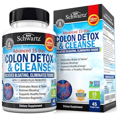 Colon Cleanser and Detox for Digestive Support - 15 Day Fast-Acting Extra Strength Cleanse with Probiotic Fiber, Psyllium Husk and Noni for Constipation Relief and Bloating Support, Non-GMO, 45 Count