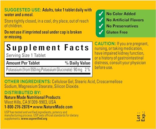 Nature Made Potassium Gluconate 550mg, 100 tablets