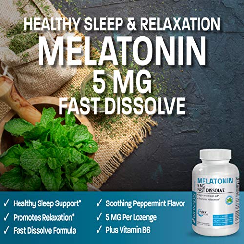 Bronson Melatonin 5mg Fast Dissolve Peppermint Tablets with Vitamin B6 - Promotes Relaxation, 360 Vegetarian Chewable Lozenges