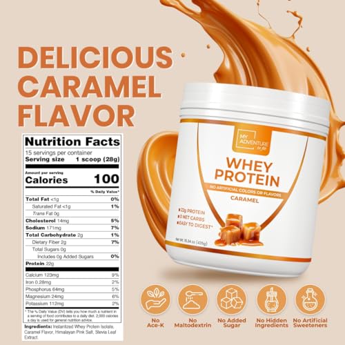 Whey Isolate Protein Powder - Low Carb Protein Powder for Women - Sweetened with Stevia Whey Isolate Protein for Muscle Growth - Natural Clean Protein Powder (Caramel, 15 Servings)