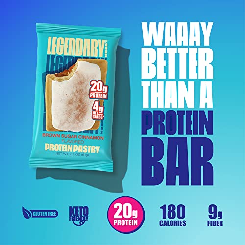 Legendary Foods 20 gr Protein Pastry - Low Carb Tasty Protein Bar Alternative, Keto Friendly, No Sugar Added High Protein Breakfast Snacks, Gluten Free Keto Food - Brown Sugar Cinnamon (8-Pack)