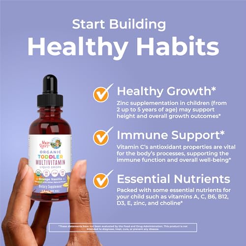 MaryRuth Organics Kids Multivitamin for Toddlers | USDA Organic | Toddler Vitamins Liquid Drops for Kids Ages 1-3 | Immune Support & Overall Wellness | Vegan | Non-GMO | Gluten Free | 2 Fl Oz