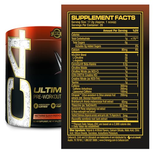 Cellucor C4 Ultimate x WWE Pre Workout Powder Nectarine Guava Knockout - Sugar Free Preworkout Energy Supplement for Men & Women - 300mg Caffeine + 3.2g Beta Alanine + Patented Creatines - 20 Servings