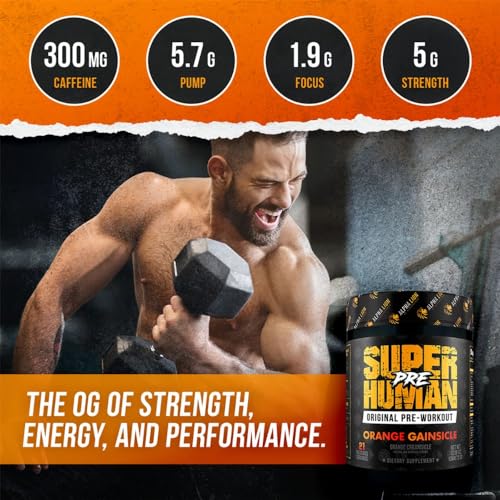 ALPHA LION Superhuman Pre Workout Powder, Beta Alanine, L-Taurine & Tri-Source Caffeine for Sustained Energy & Focus, Nitric Oxide & Citrulline for Pump (21 Servings, Orange Gainsicle)