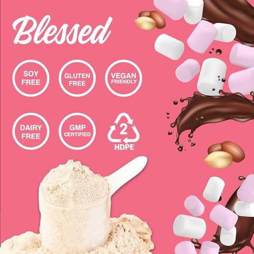 BLESSED Vegan Protein Powder - Plant Based Protein Powder Meal Replacement Protein Shake, 23g of Pea Protein Powder, Dairy Free, Gluten Free, Soy Free, No Sugar Added, 30 Servings (Rocky Road)