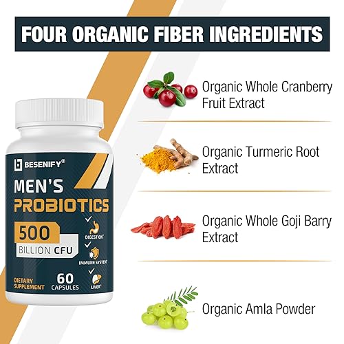 Probiotics for Men, 500 Billion CFUs & 12 Strains, Probiotics for Digestive Health, Men's Probiotic with Turmeric, Cranberry, Goji, for Overall Digestive, Immune Health, Gut & Bloating, 30-Days Supply