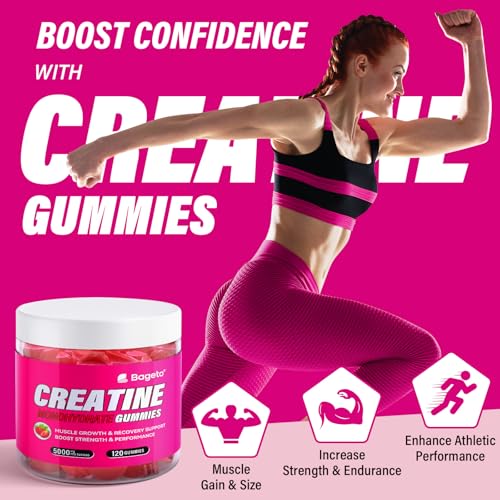 Creatine Monohydrate Gummies 5000mg for Men & Women, Gomitas de Creatina 5g Creatine Monohydrate, 0g Sugar Chewables Creatine Pre-Work Out for Muscle Strength, Vegan,120 Count (120 Count, Strawberry)