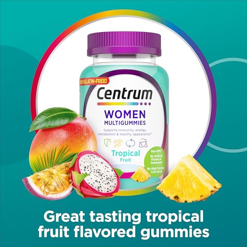 Centrum Women's Multivitamin Gummies, Tropical Fruit Flavors Made from Natural Flavors, 100 Count, 50 Day Supply