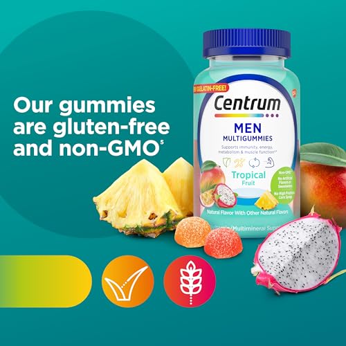 Centrum Men's Multivitamin Gummies, Tropical Fruit Flavors Made from Natural Flavors, 100 Count, 50 Day Supply