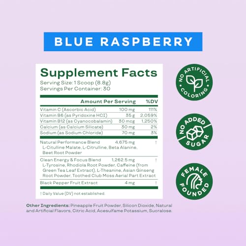 Bloom Nutrition High Energy Pre Workout Powder (Blue Raspberry) - Amino Energy with Beta Alanine, Ginseng & L Tyrosine, Natural Caffeine Powder from Green Tea Extract, Sugar Free & Keto Drink Mix