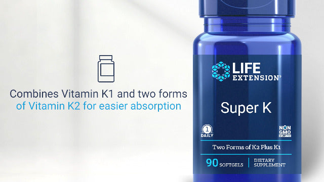 Life Extension Super K, vitamin K1, vitamin K2 mk-7, vitamin K2 mk-4, vitamin C, bone/heart/arterial health, 3-month supply, Gluten-Free, 1 Daily, Non-GMO, 90 softgels