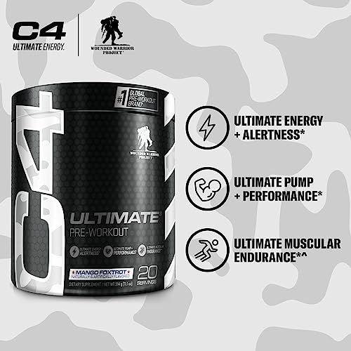 Cellucor C4 Ultimate x WWP Pre Workout Powder Mango Foxtrot - Sugar Free Preworkout Energy Supplement for Men & Women - 300mg Caffeine + 3.2g Beta Alanine + 2 Patented Creatines - 20 Servings