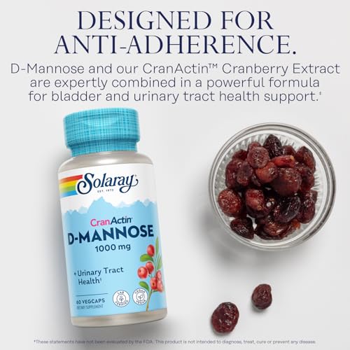 Solaray D-Mannose 1000mg with CranActin Cranberry Extract - D Mannose Cranberry Supplement with Vitamin C - Supports Urinary Tract and Bladder Health - Vegan, 60 Day Guarantee, 30 Servings, 60 VegCaps