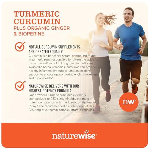 NatureWise Curcumin Turmeric 2250mg | 95% Curcuminoids & BioPerine Black Pepper Extract | Advanced Absorption for Joint Support [2 Month Supply - 180 Count]